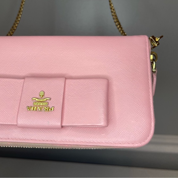 Prada Light Pink Bow Saffiano Leather Zippy Wallet - Picture 13 of 15